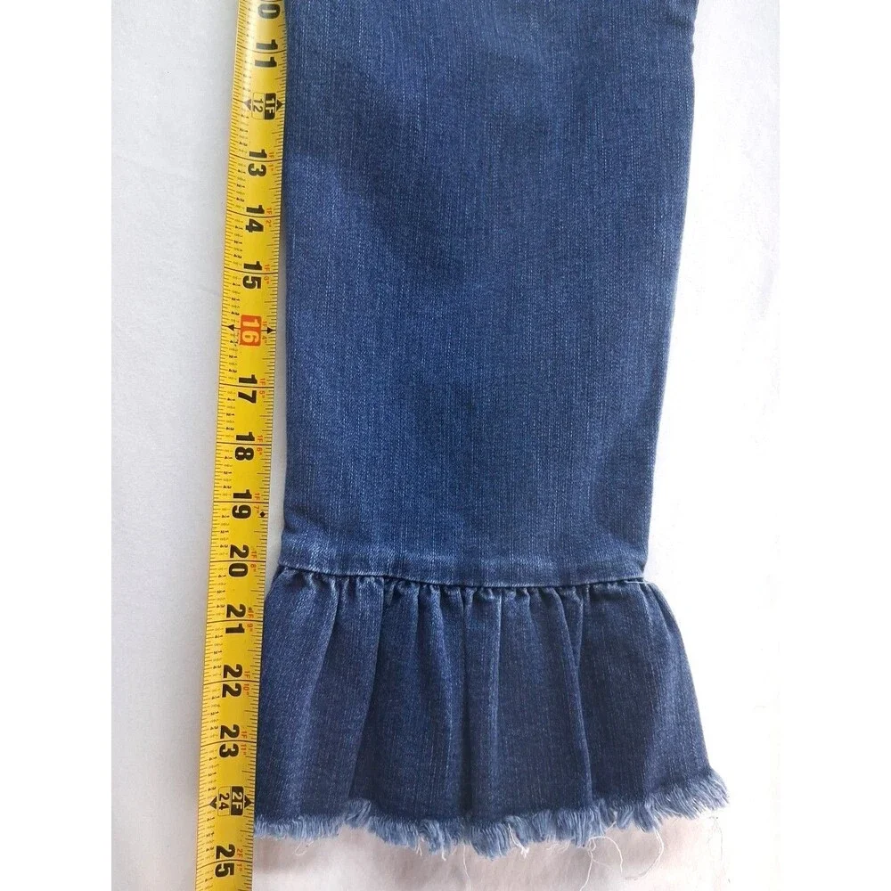 Cato's Womens 10 Cropped Capri Blue Jeans Ruffle Casual Work festival boho - Picture 4 of 8